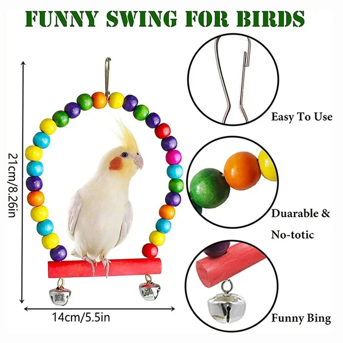 7PCS Wooden Parrot Toy Set for Bird Cage Play and Enrichment