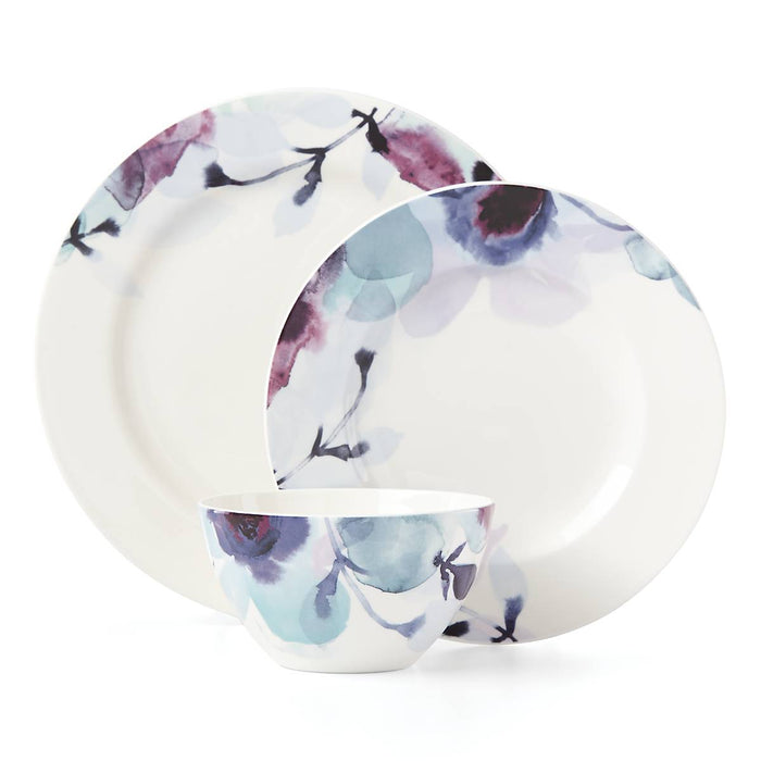 Indigo Watercolor Floral 12-Piece Dinnerware Set