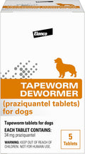 Tapeworm Dewormer for Dogs, Praziquantel 34 mg Tablets, 5 Count